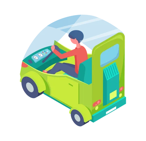 Boy is driving electric van  Illustration