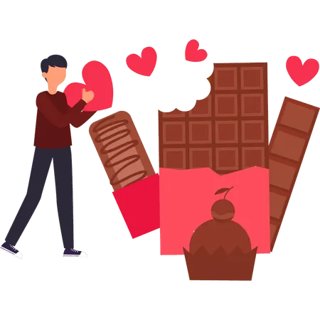 Boy Is Eating Bar Of Chocolate Illustration