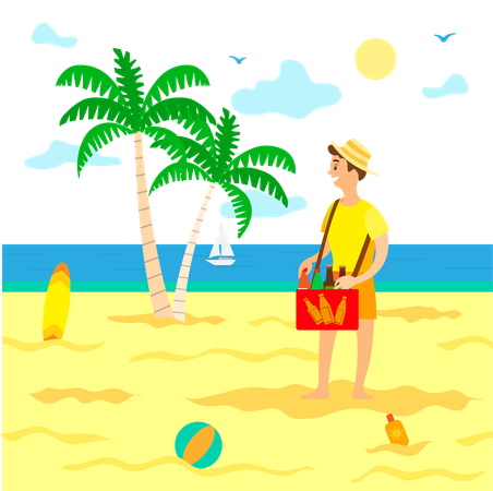 Boy is enjoying at beach  Illustration