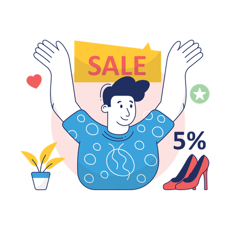 Boy is enjoying sale offer  일러스트레이션