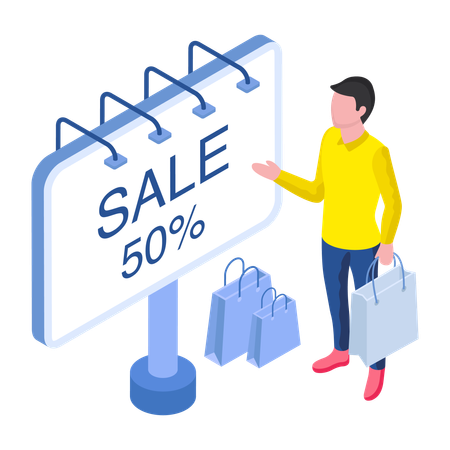 Boy is enjoying Shopping Discount  Illustration