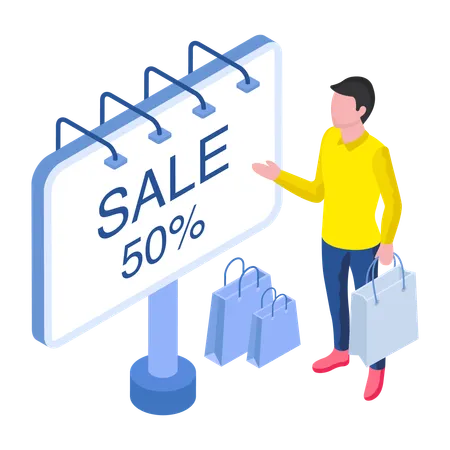 Boy is enjoying Shopping Discount  Illustration