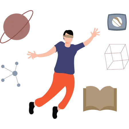 Boy is enjoying virtual space  Illustration