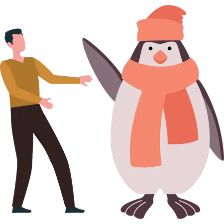 Boy is enjoying with penguin  Illustration