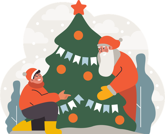 Boy is enjoying with Santa Claus  Illustration