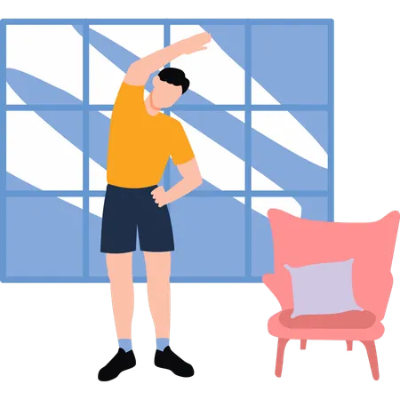 Boy is exercising at home  Illustration