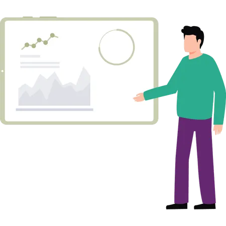 Boy is explaining about analytical business graphs  Illustration