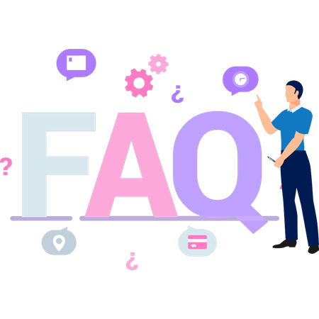 Boy is explaining about FAQs  イラスト