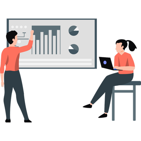 Boy is explaining business graph to employee  Illustration