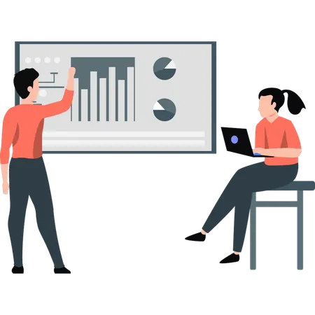 Boy is explaining business graph to employee  Illustration