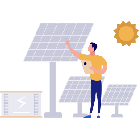 Boy is explaining how solar energy works  Illustration