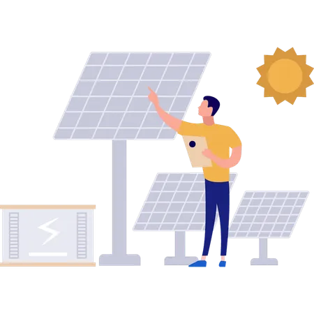 Boy is explaining how solar energy works  Illustration