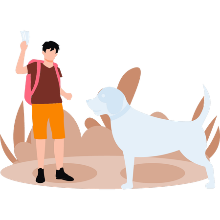 Boy is feeding dog  Illustration