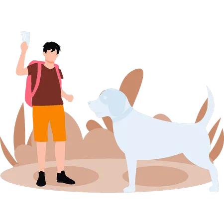 Boy is feeding dog  Illustration