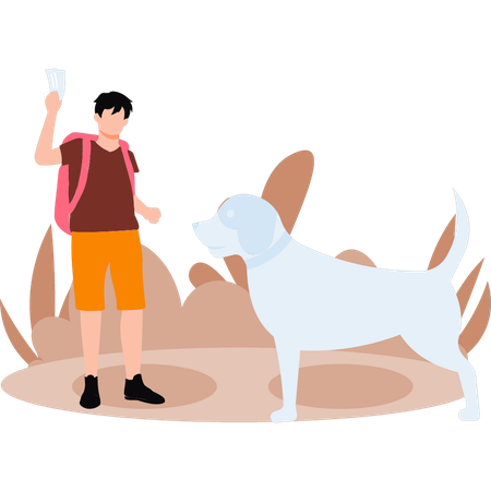 Boy is feeding dog  イラスト