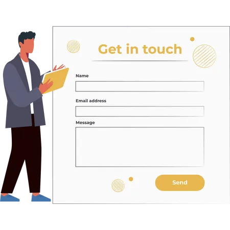 A Boy Is Filling A Form On A Website Illustration