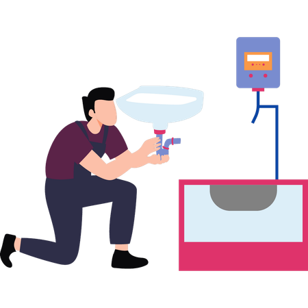 Boy is fixing the wash basin  Illustration