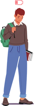 Weary Despondent Student Carries A Heavy Backpack And A Thick Book Shoulders Slouched Eyes Drooping From Exhaustion Burdened By The Weight Of Academic Responsibilities Cartoon Vector Illustration Illustration