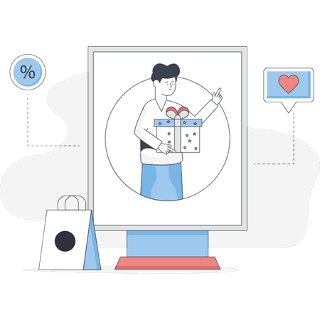 Boy is getting gift on discount shopping  Illustration