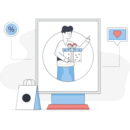 Boy is getting gift on discount shopping  Illustration
