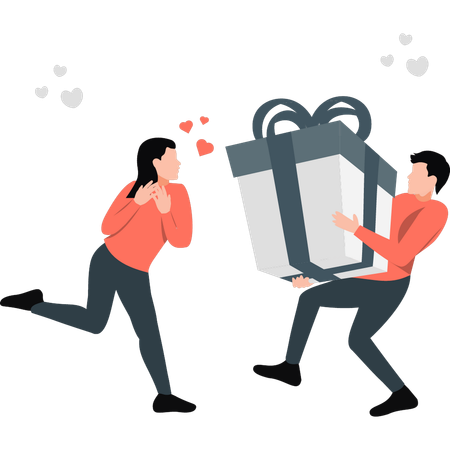 Boy is giving gift box to girl  Illustration