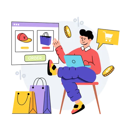 Boy is giving Online Order  Illustration