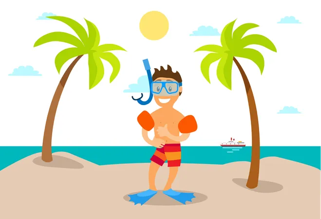 Boy is going for snorkeling  Illustration