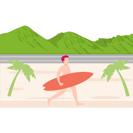 Boy is going for surfing Illustration