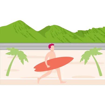 The Boy Is Going For Surfing Illustration
