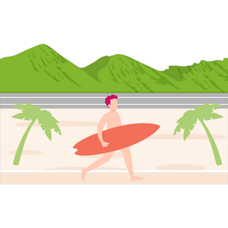 Boy is going for surfing  Illustration