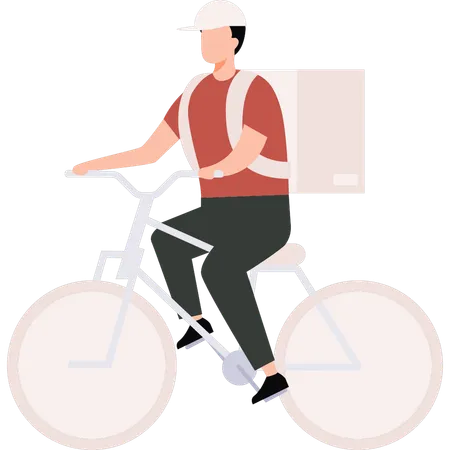 Boy is going to deliver a parcel on a bicycle  Illustration