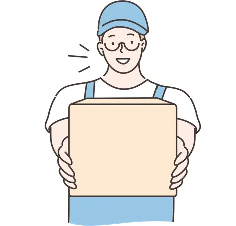 Boy is handing over parcel  Illustration