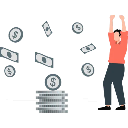 Boy Is Happy After Investing Money In Finance Business Illustration