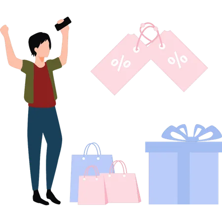 Boy is happy after shopping  Illustration