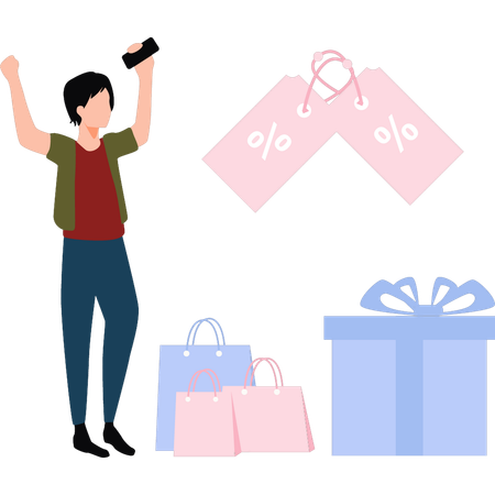 Boy is happy after shopping  Illustration