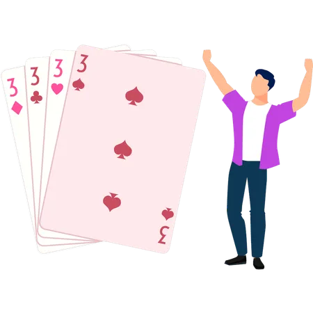 A Boy Is Happy After Winning A Game In A Casino Illustration