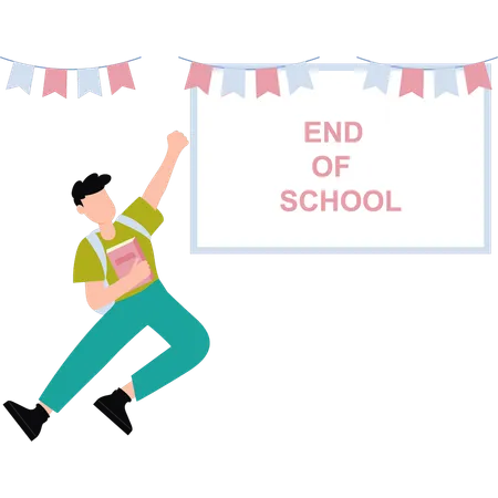 Boy is happy at the end of school  Illustration