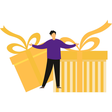 Boy is happy for the surprise gift boxes  Illustration