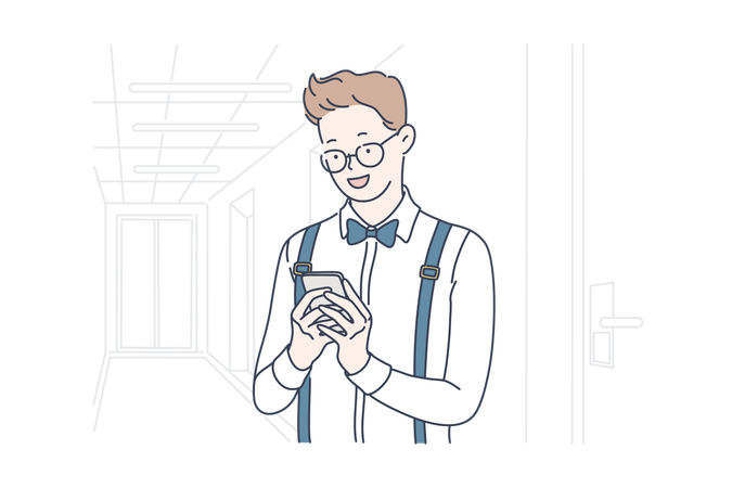 Boy is happy while chatting on phone  Illustration