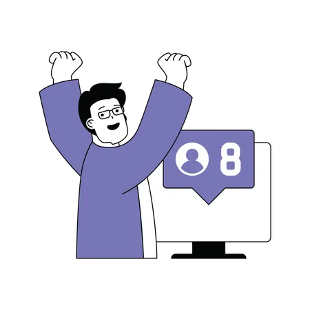Boy is happy with many followers on social media  Illustration