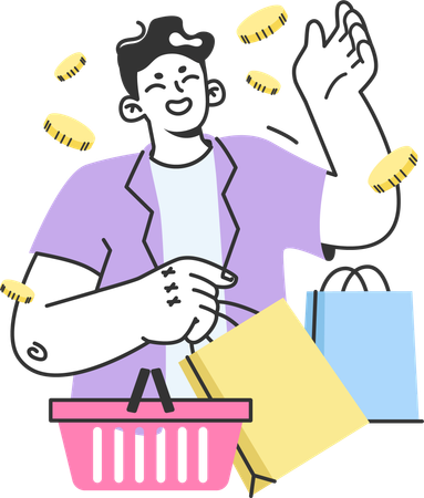 Boy is happy with sale shopping  Illustration