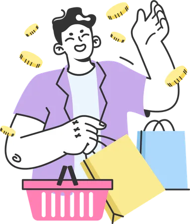 Boy is happy with sale shopping  Illustration