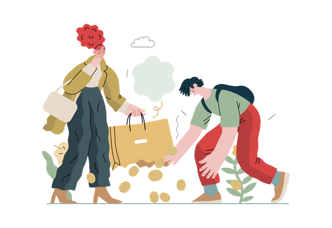 Boy is helping girl in picking up her muffins from ground  Illustration