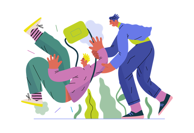 Boy is helping his friend after slipping on floor  일러스트레이션