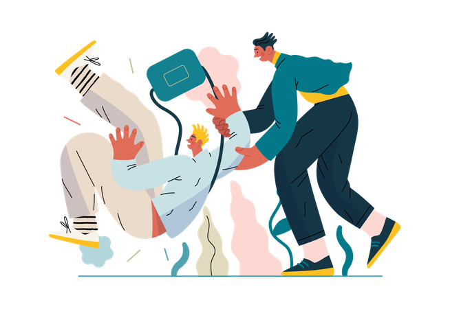Boy is helping his friend after slipping on floor  일러스트레이션