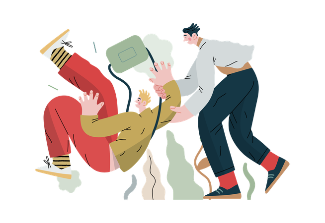 Boy is helping his friend after slipping on floor  Illustration