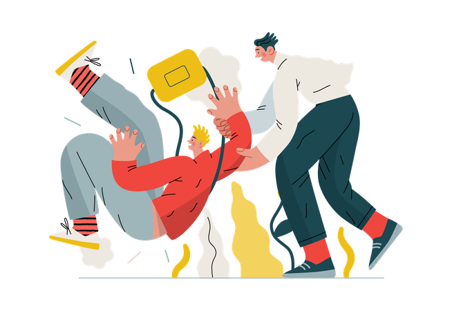 Boy is helping his friend after slipping on floor  일러스트레이션
