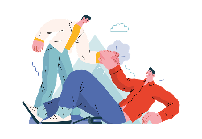 Boy is helping his friend after slipping on floor  일러스트레이션