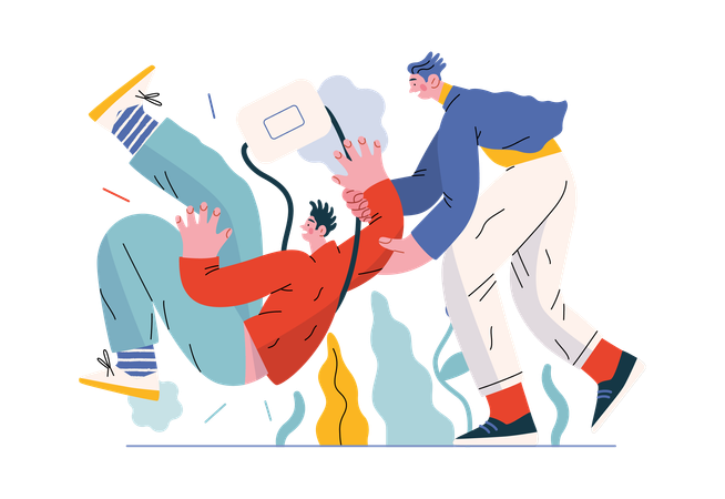 Boy is helping his friend after slipping on floor  일러스트레이션
