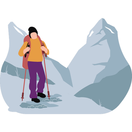 Boy is hiking on the mountains  일러스트레이션
